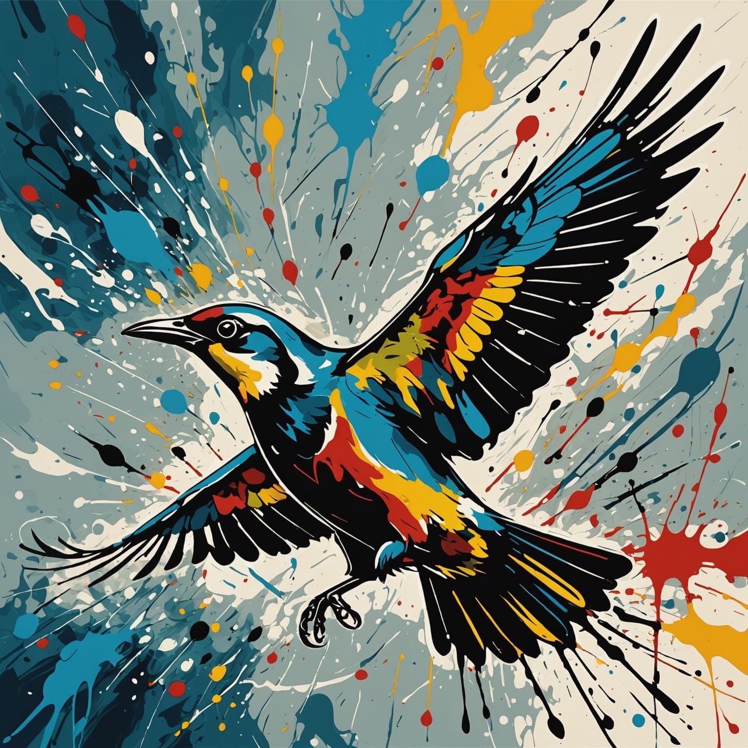 Dazzling Abstract Bird Takes Flight in Pollock-Inspired Art