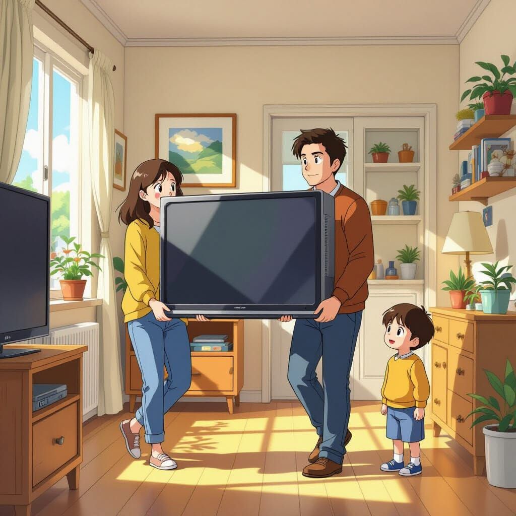 Anime Family Moves New TV into Home