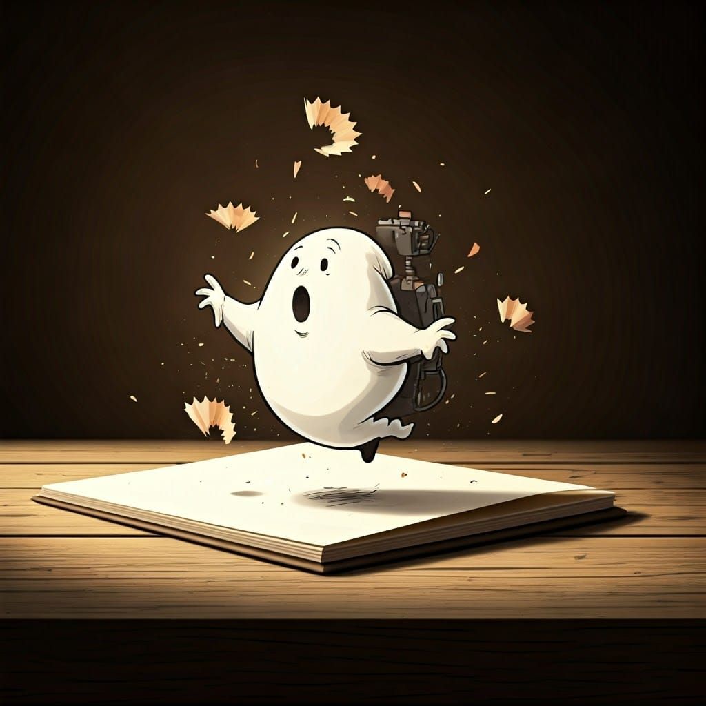 Animated Ghostbuster Lifts Off Sketchpad, Pencil Drawing