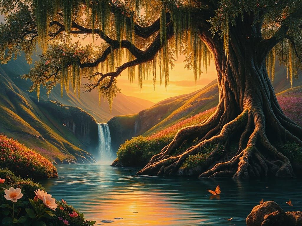 Ancient Tree in Starry Void Oil Painting