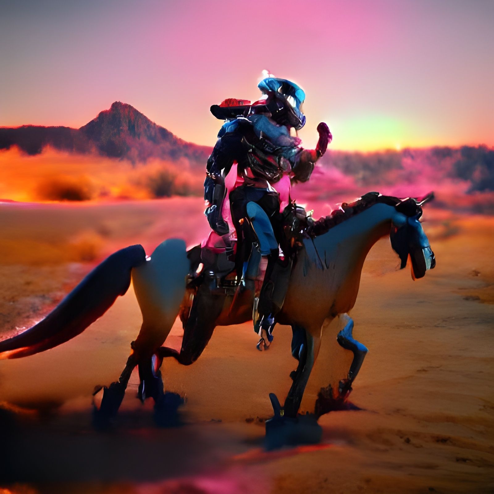 Robot Cowboy Rides on Pink Alien Planet