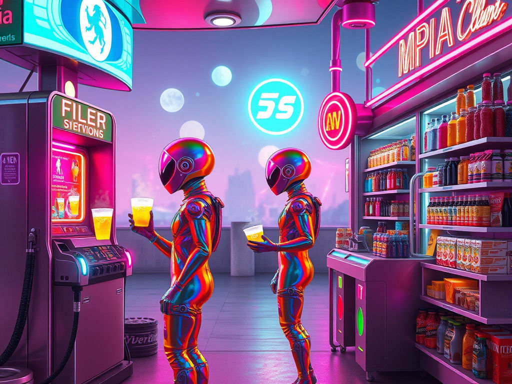 High-Tech Alien Gas Station in Space-Age Style