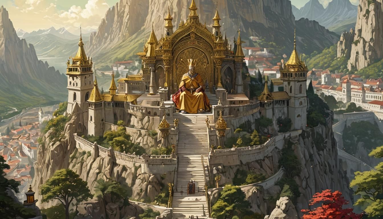 King on Golden Throne, 1970s Fantasy Art