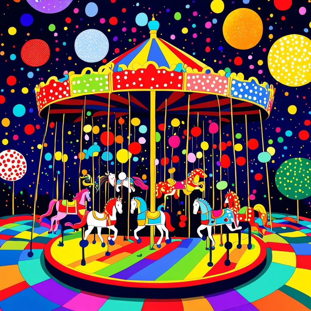 Vibrant Carousel with Children, Deep Colours