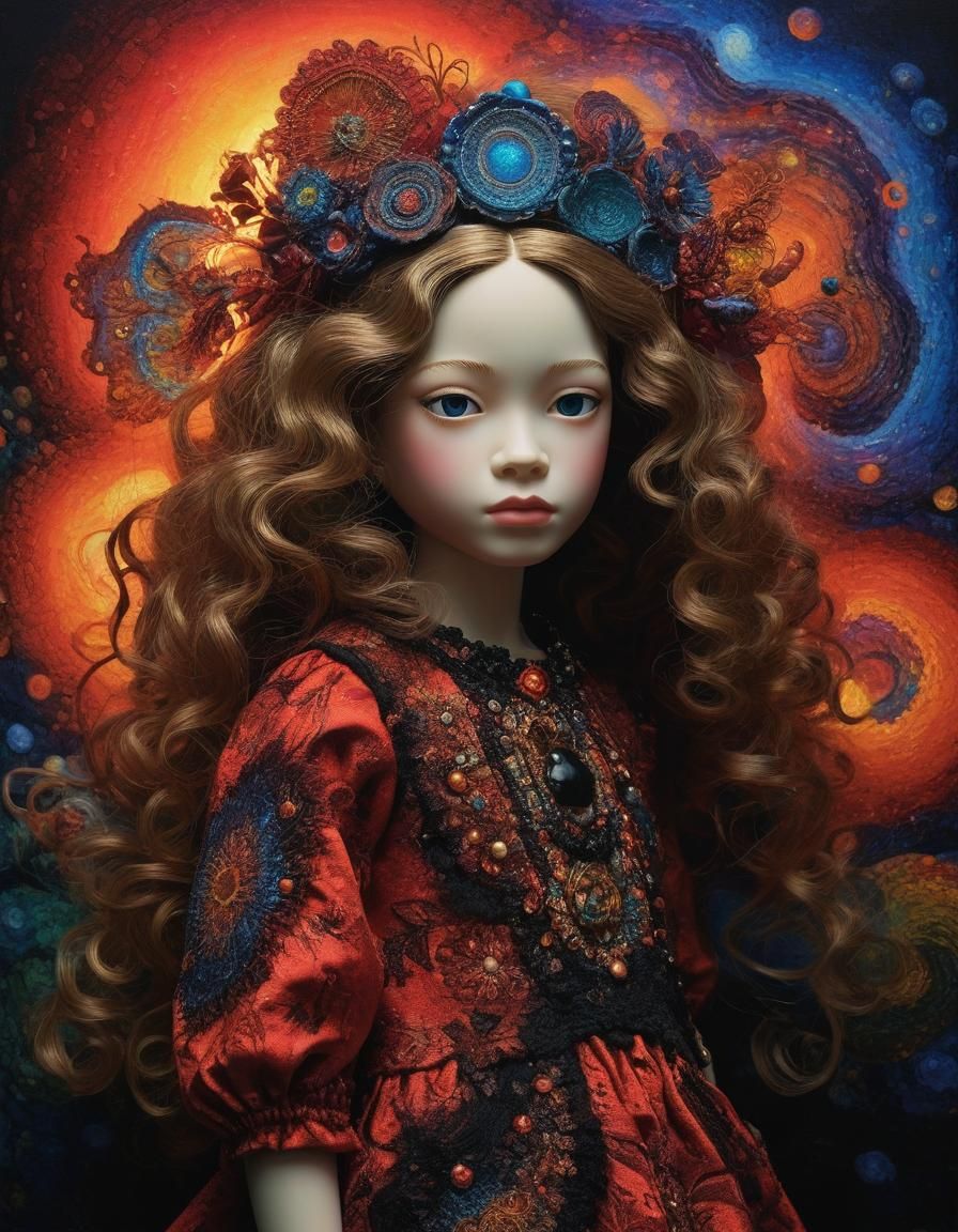 Beautiful Girl Doll Portrait in Fauvism Style