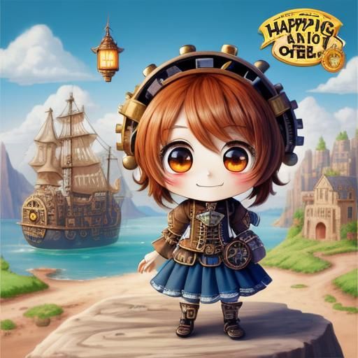Steampunk Chibi Character with Breathtaking Views