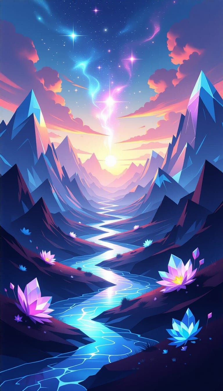 Ethereal Cosmic Landscape with Liquid Starlight Rivers