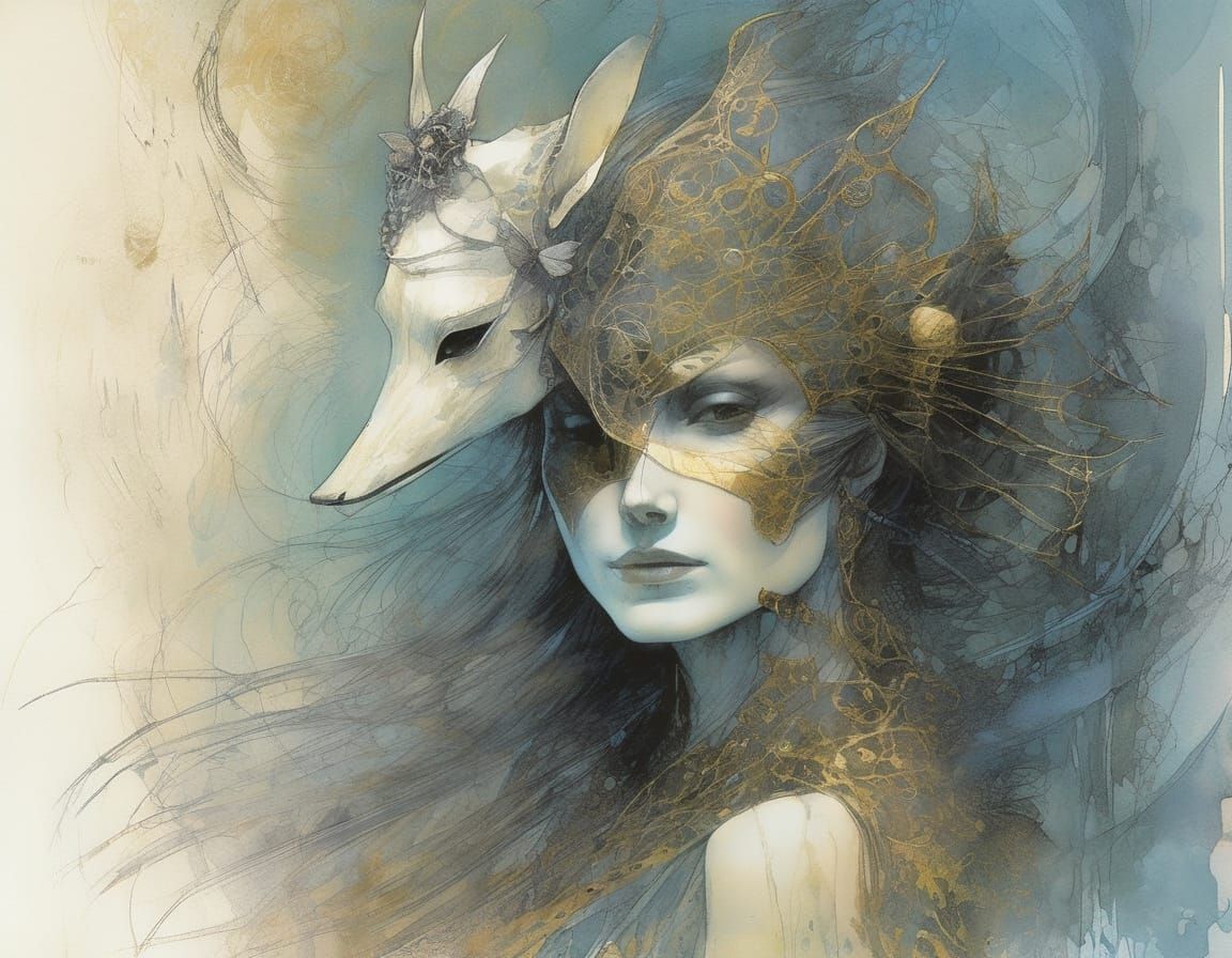 Ghostly Masked Queen in Gothic Horror Style