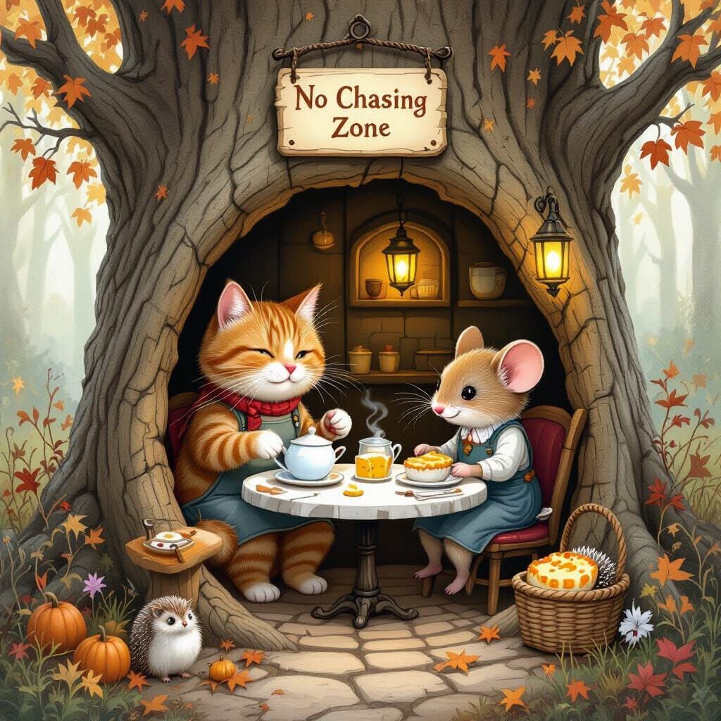 Ginger Cat & Mouse Run Cozy Forest Cafe