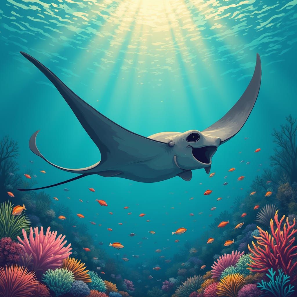 Majestic Manta Ray in Vibrant Coral Reef Scene