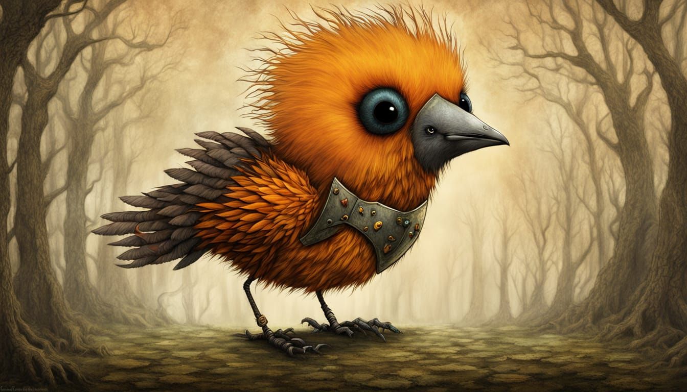 Whimsical Fairy Tale Bird Knight in Gothic-Punk Style