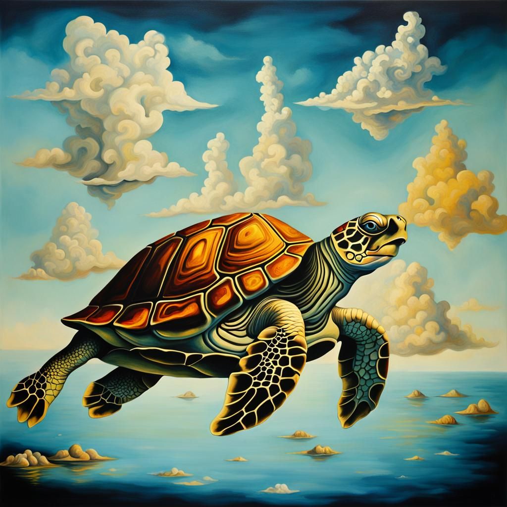 Surreal Sky Turtle Inspired by Salvador Dali