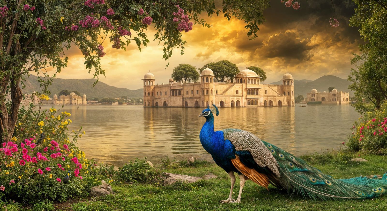 Ethereal Peacock Reigns Over Stormy Jal Mahal