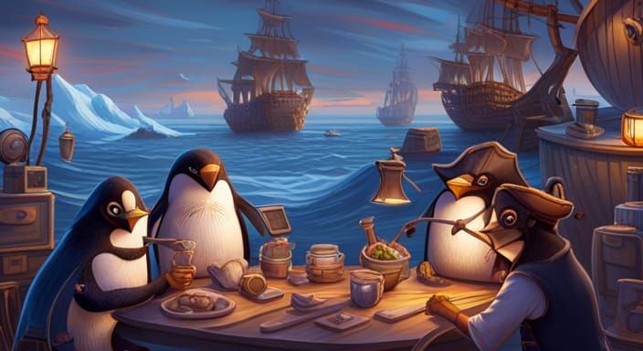 Penguin Pirates Feast: A Cute Cartoon Fantasy