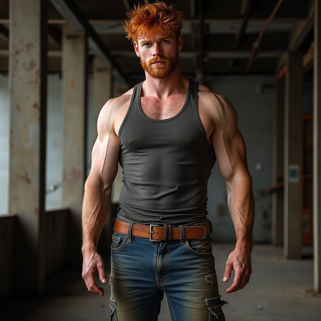 Gritty Industrial Portrait of a Muscular Construction Worker