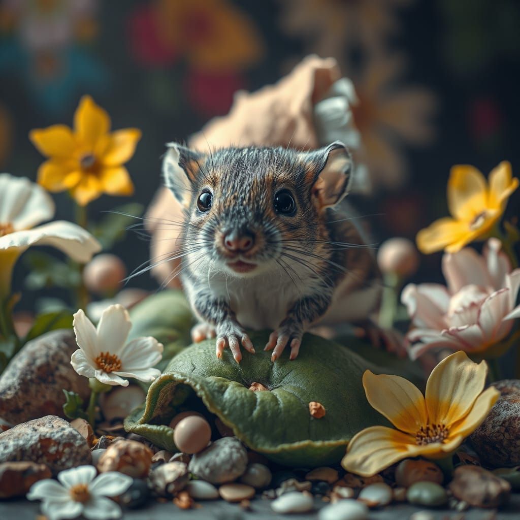 Mouse in Surreal Landscape as Oil Painting