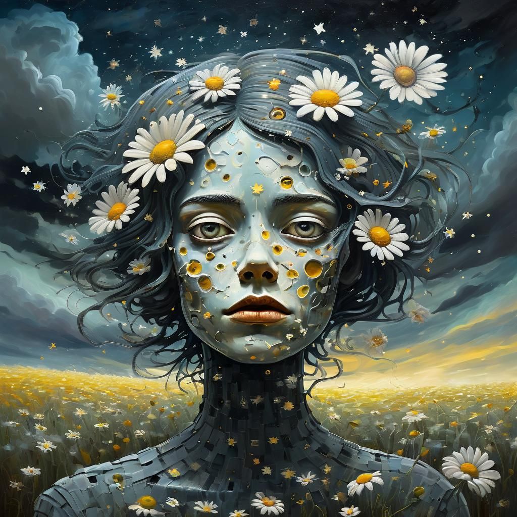 Surreal Disintegrating Character in Romantic Oil Painting