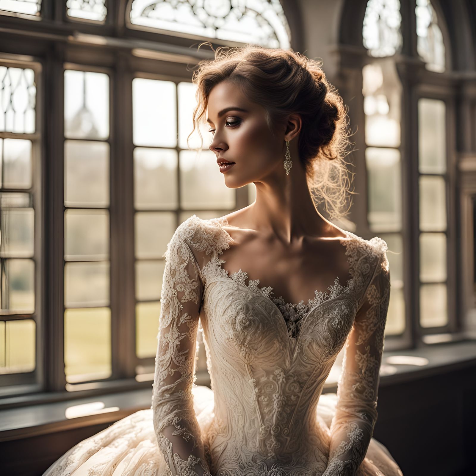 Victorian Bride in Sunlit Room, Classical Style