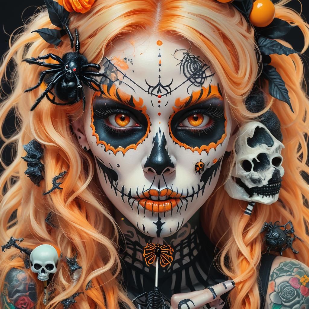 Halloween Woman with Skull Lollipop: Splash Art