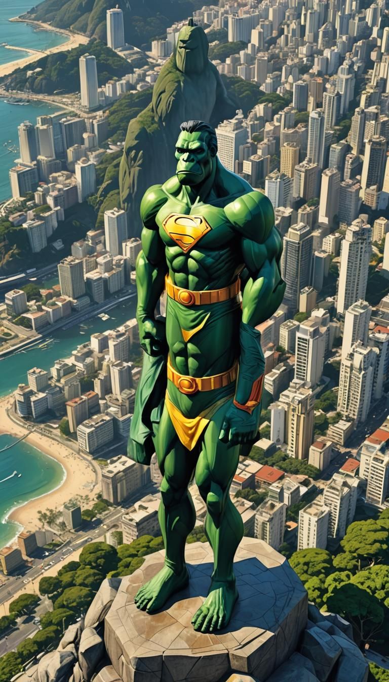 Gorilla Superman Overlooking Rio in Comic Book Style