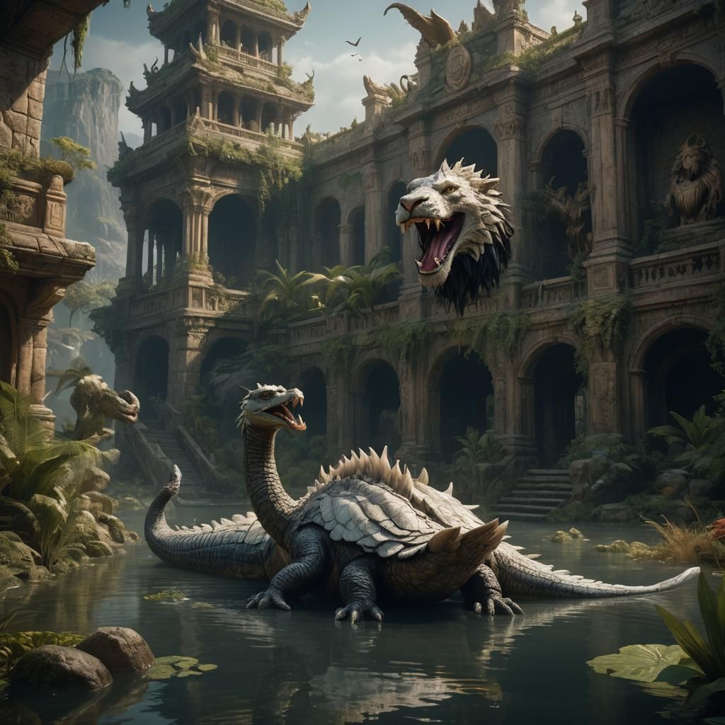 Swan-Lion-Crocodile Hybrid Creature Concept Art