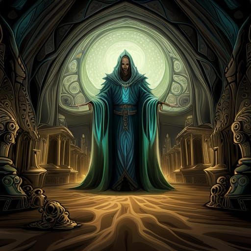 Necromancer Summons Skeleton in Haunted Cathedral