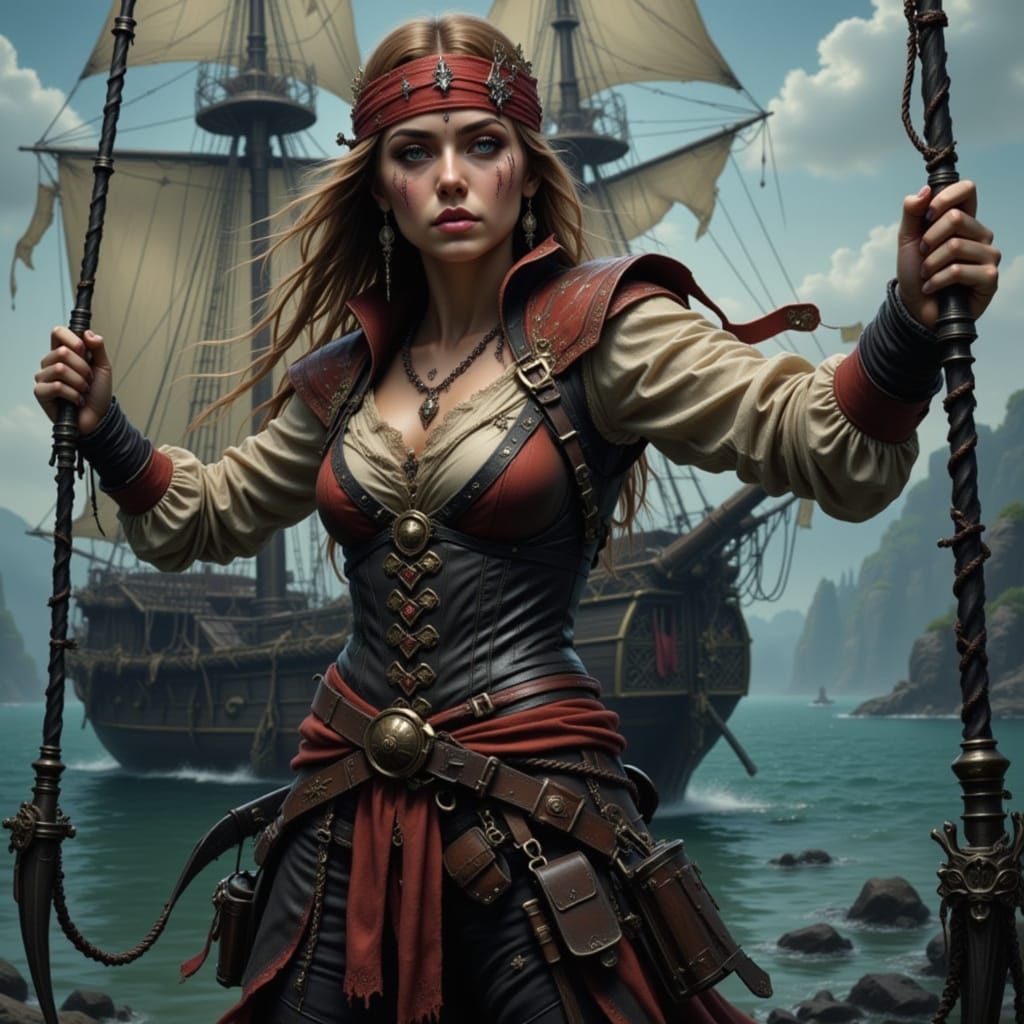 Female Pirate Swings onto Pirate Ship