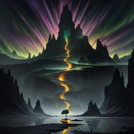 Epic Fantasy Realm Unfolds Under Crescent Moonlight