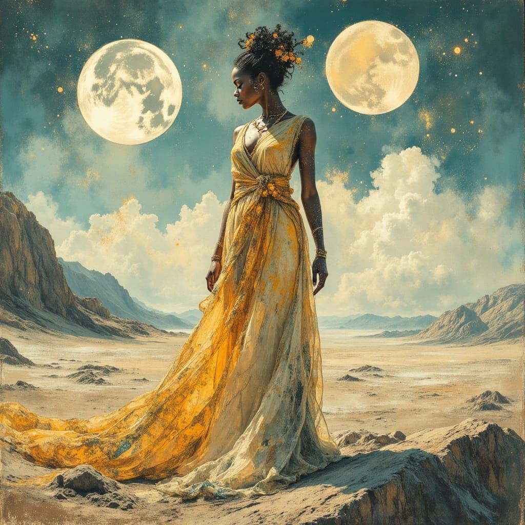 African Deity on Alien Planet Under Twin Moons