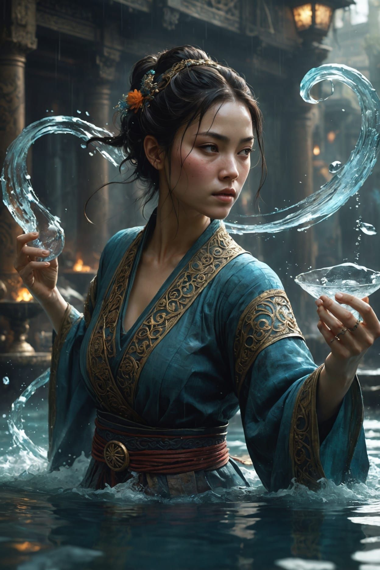 Ethereal Water Bender in a Fantasy Scene