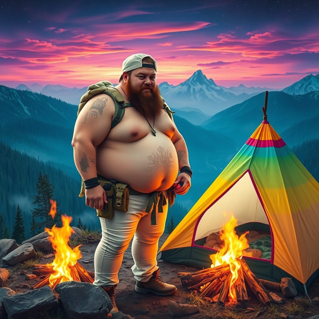 Psychedelic Mountain Campfire Scene in Hyper-Realism