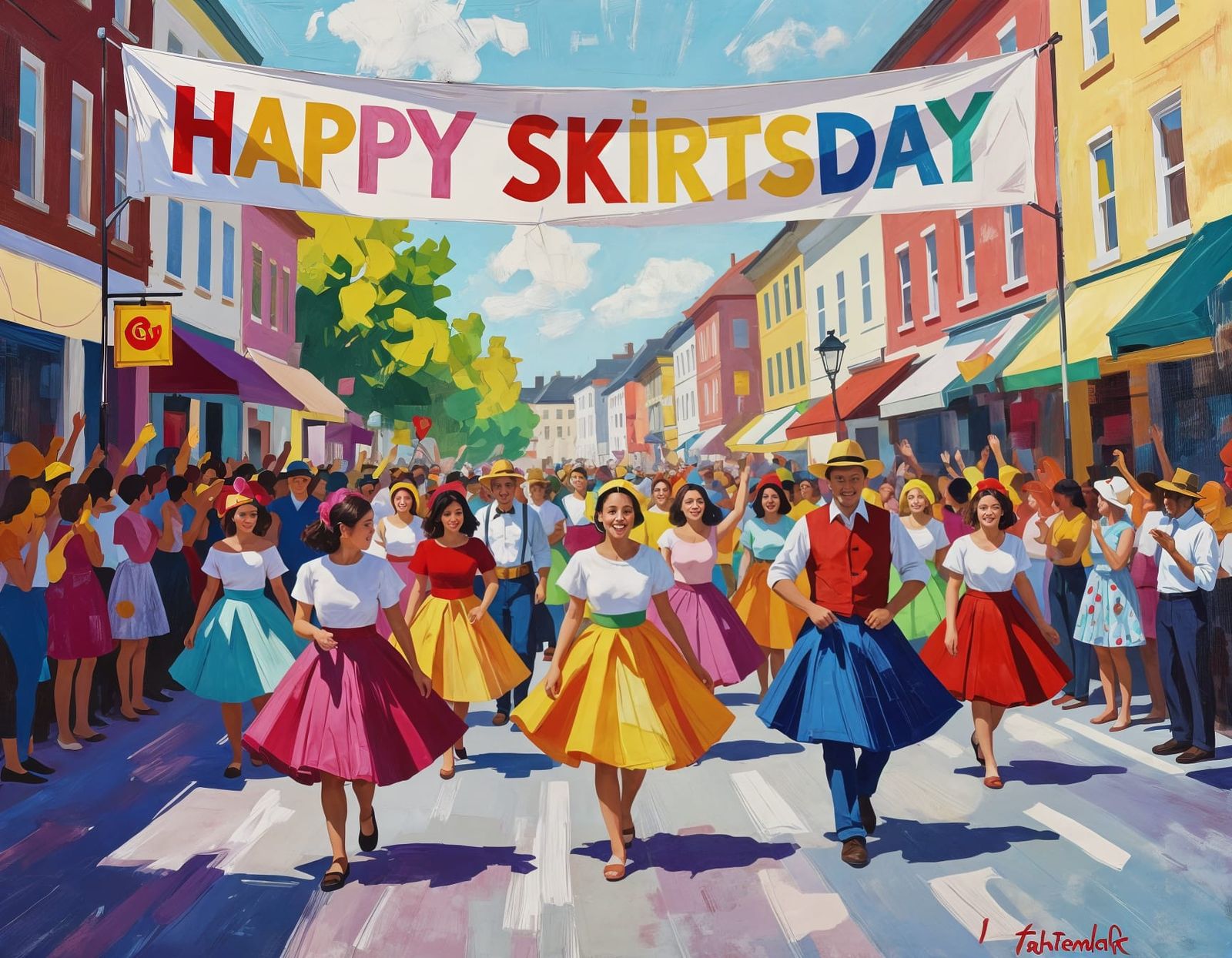 Acrylic Impasto Street Parade Celebrating Skirtsday