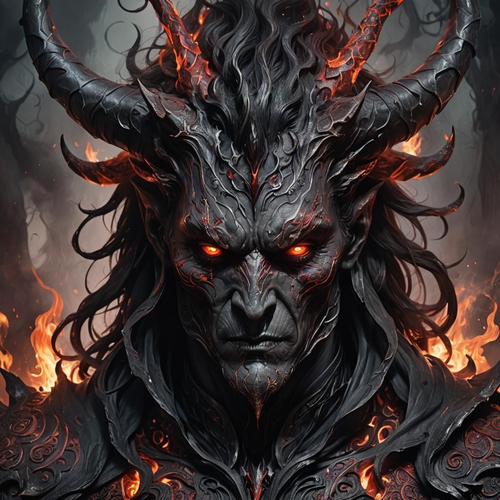 Towering Demon Portrait in Dark Fantasy Style