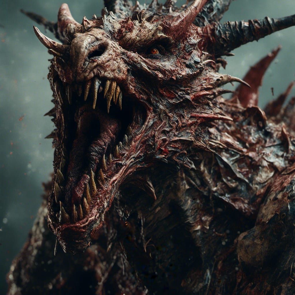 Creepy Porcelain Dragon Zombie in Macabre Portrait