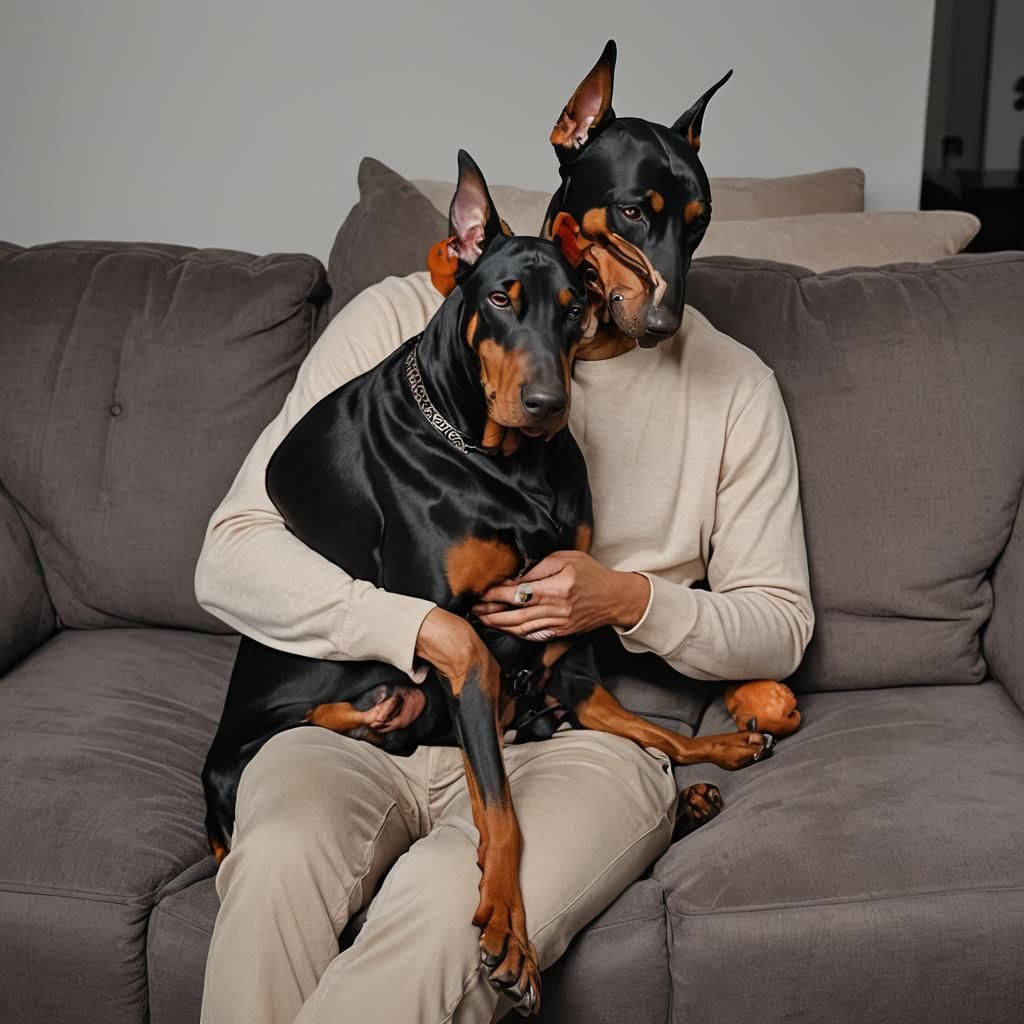 Doberman Hugs Owner: High-Resolution 8k Image