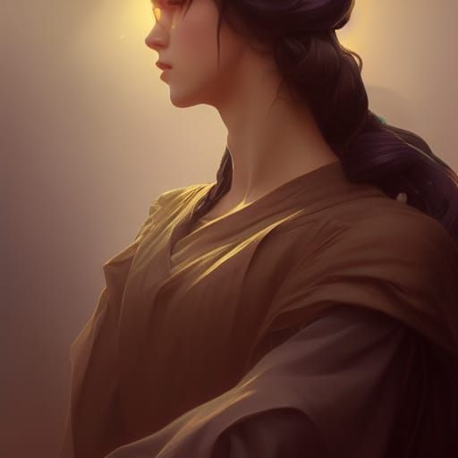 Detailed Portrait of a Handmaiden in Art Nouveau Style