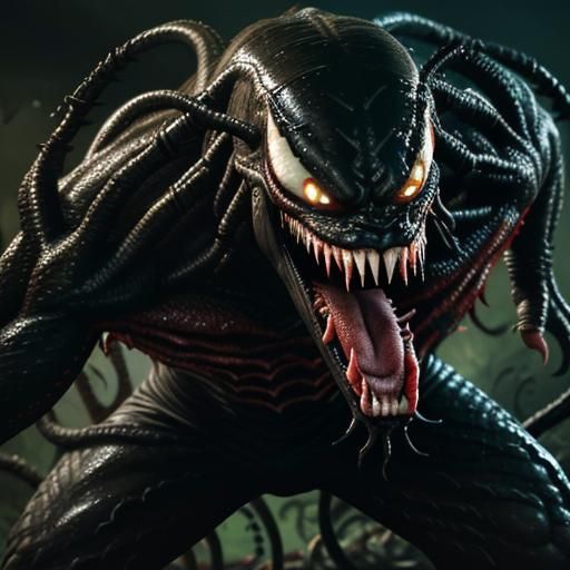 Nightmarish Venom Symbiote as Cinematic Oil Painting