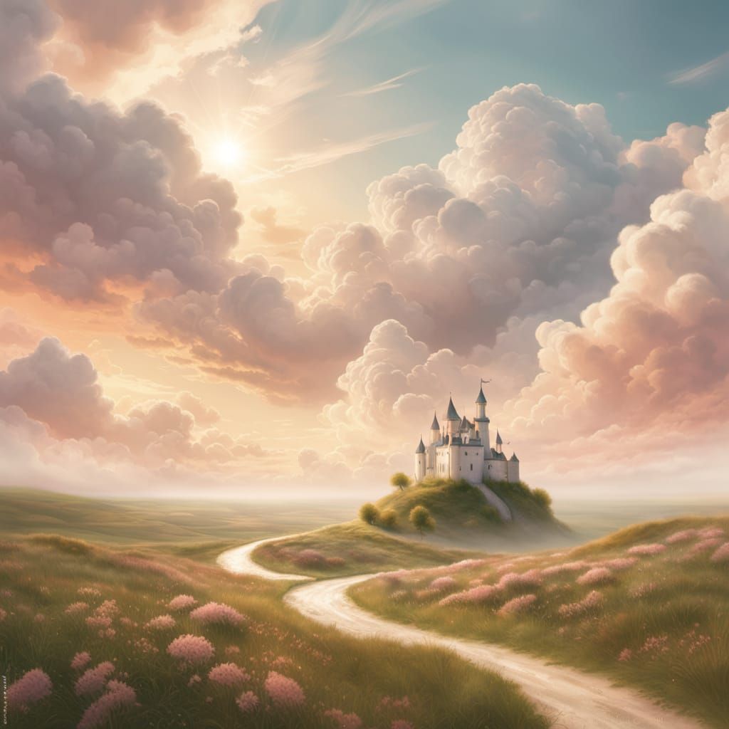 Serene Morning Landscape with a Gentle Castle in the Distanc...