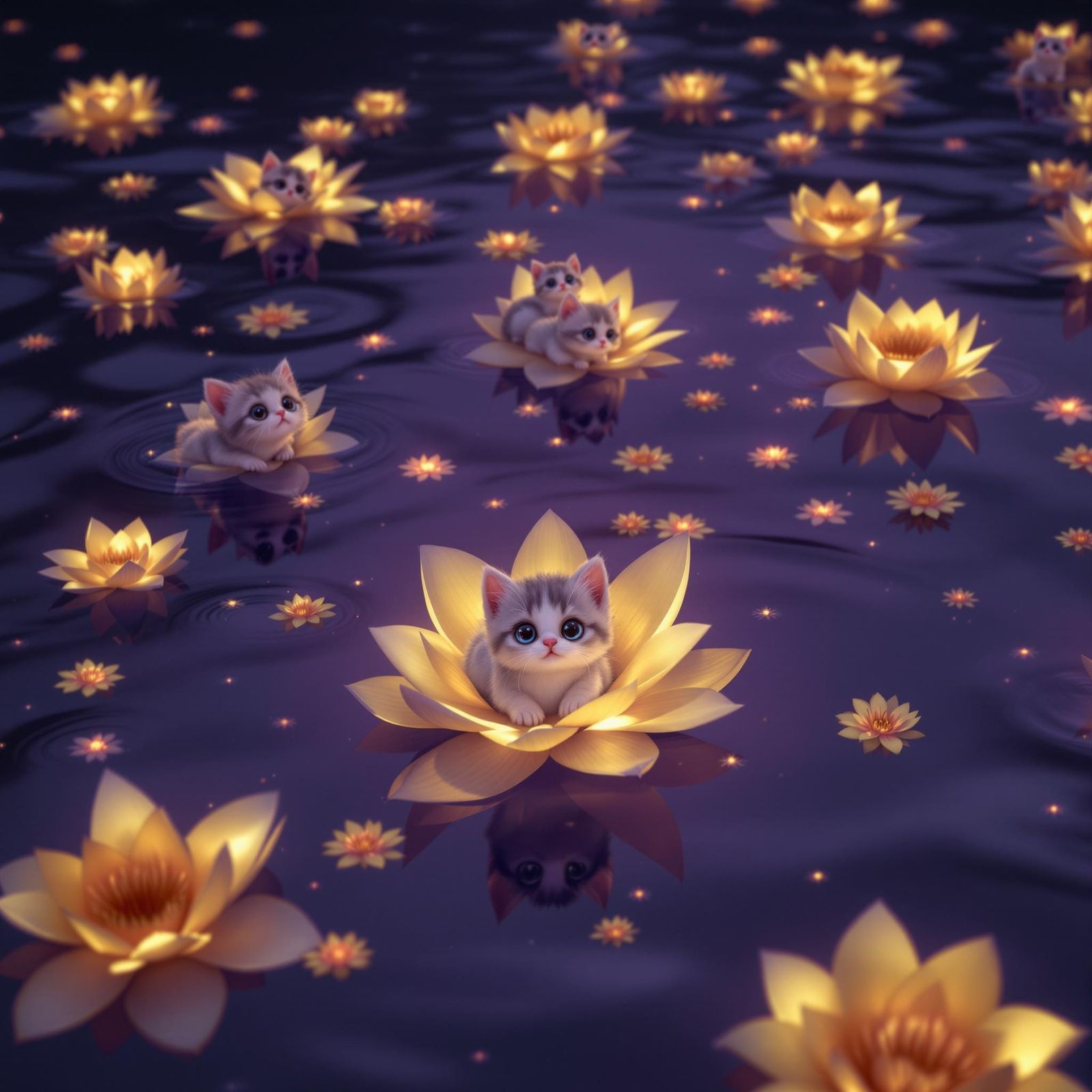 From a bird's-eye perspective at an elevated height, the viewer gazes down upon 10 kittens from a far back distance, loo...