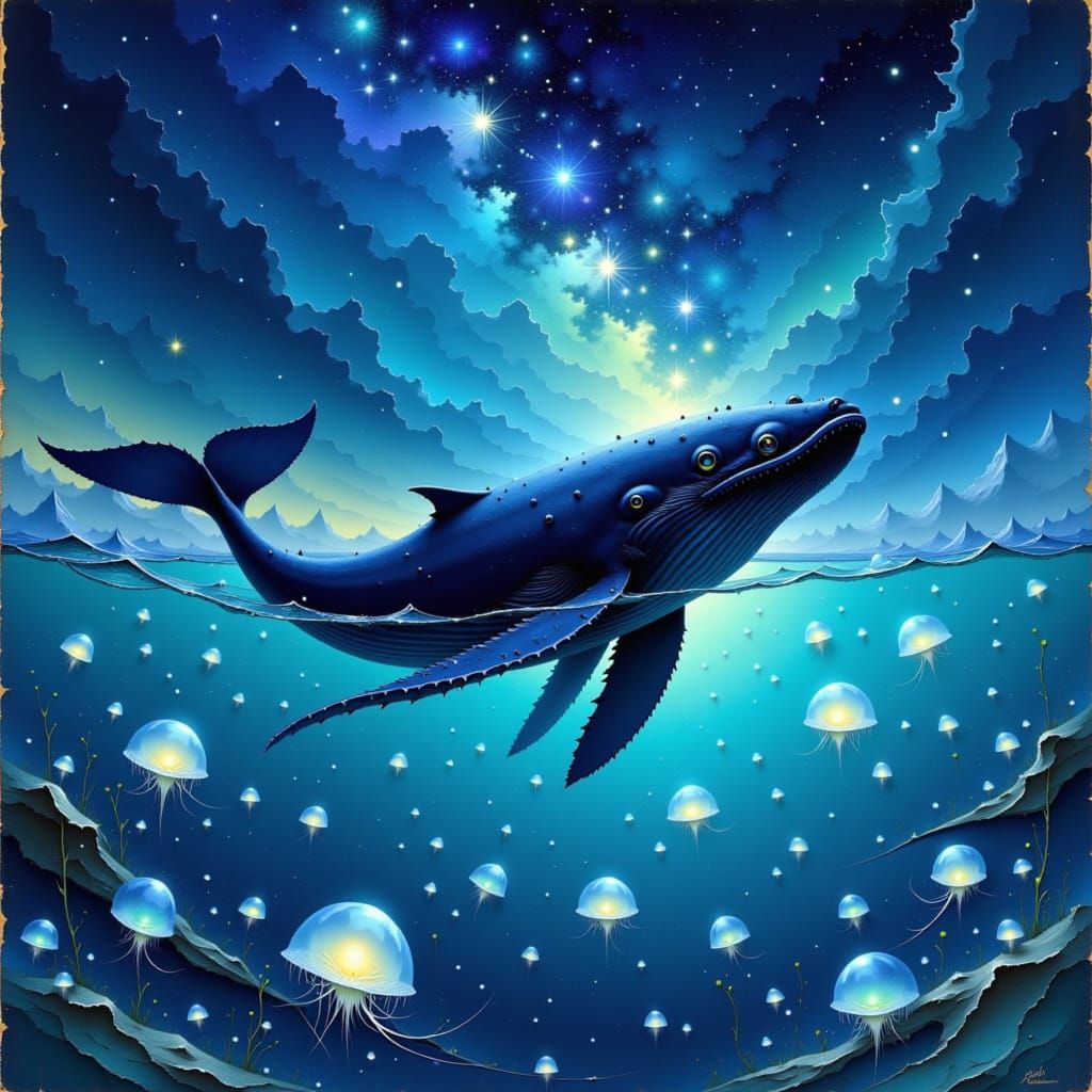Humpback Whale Breaching in Watercolor Style