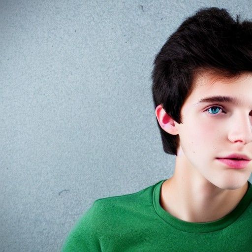 Teenage Portrait with Black Hair and Green Eyes