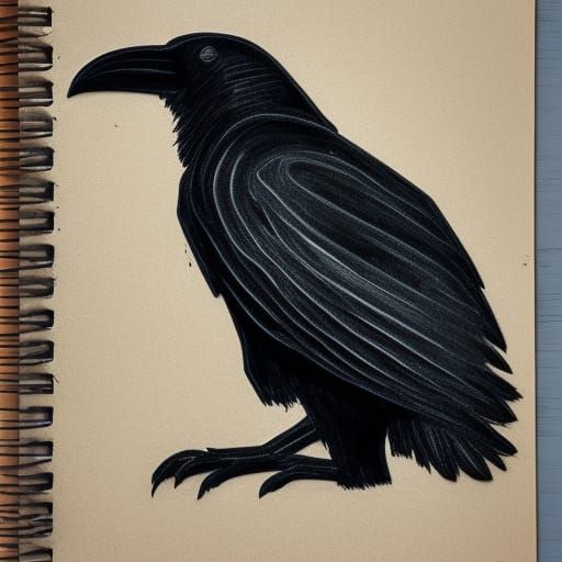 Gloomy Raven Sketch on Distressed Paper