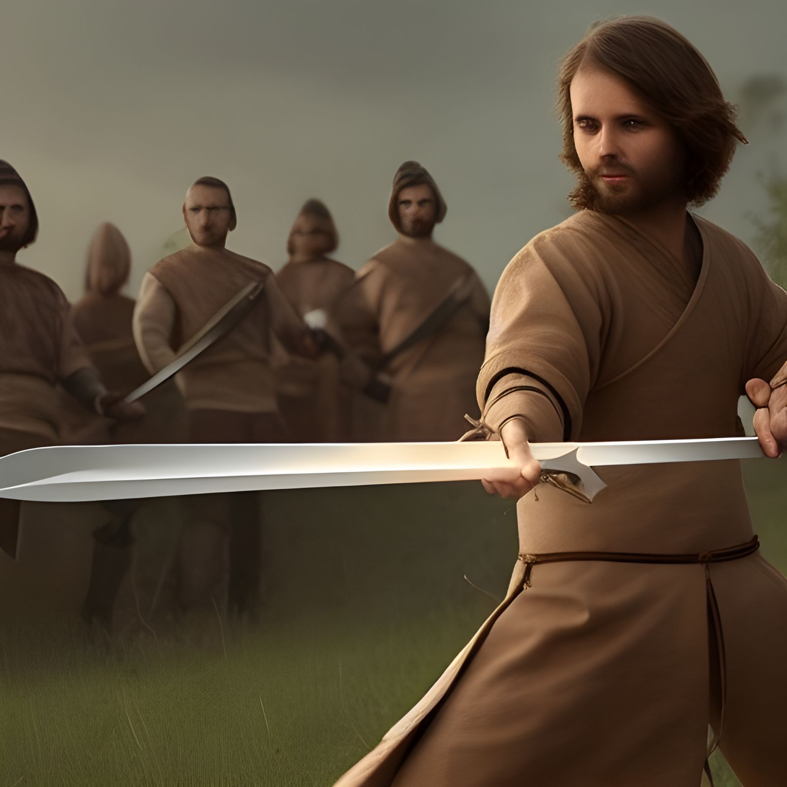 Cinematic Sword Fight in Hyperrealistic Style