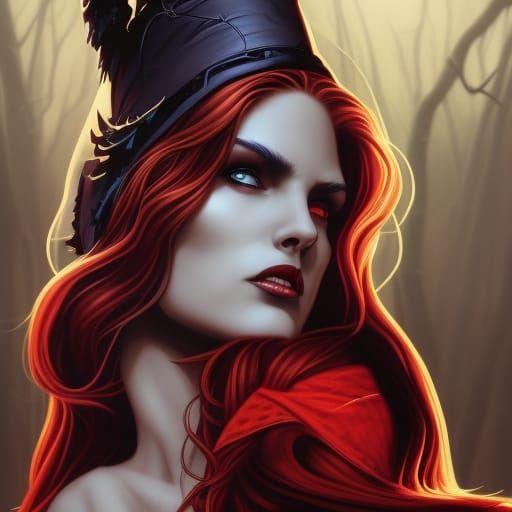 Gothic Vampire Queen Portrait in Crimson Forest