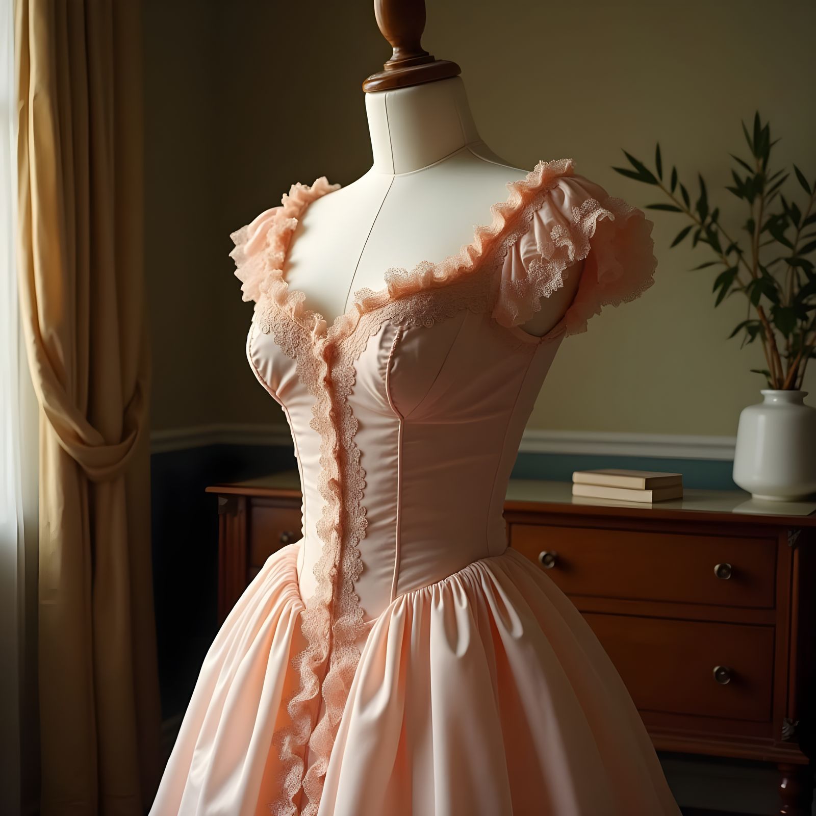 Light Plush Pink Dress from 1888, Cinematic Style