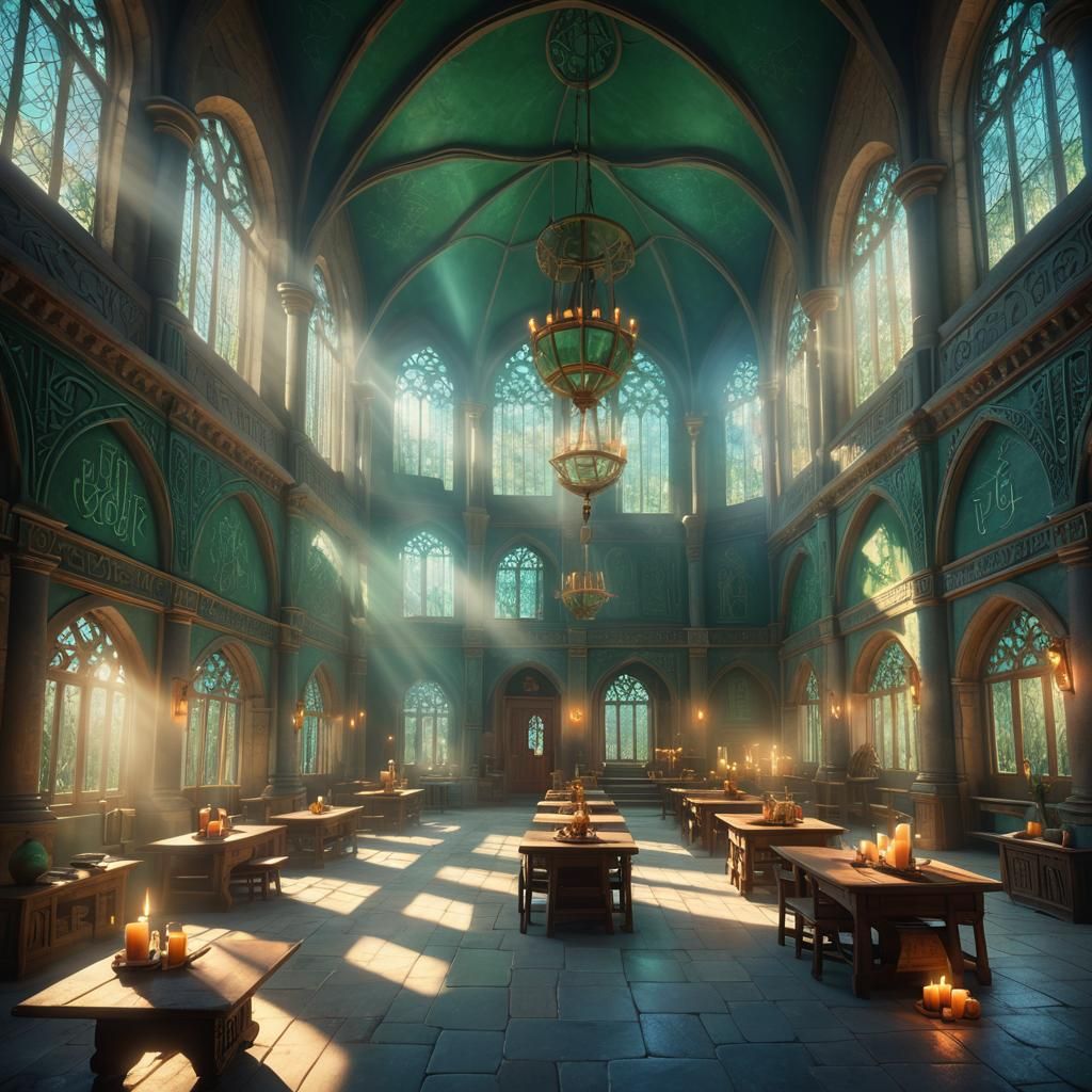 Magical School Interior in Matte Painting Style