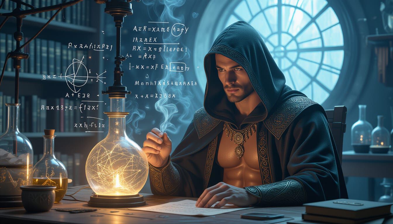 Mysterious Alchemy Lab With Floating Equations