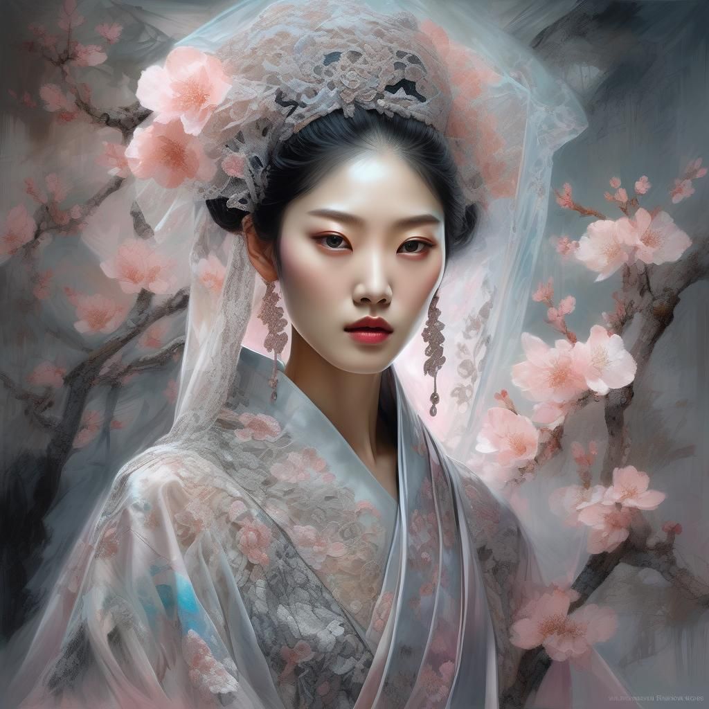 Korean Model in Silk Robe as Digital Collage