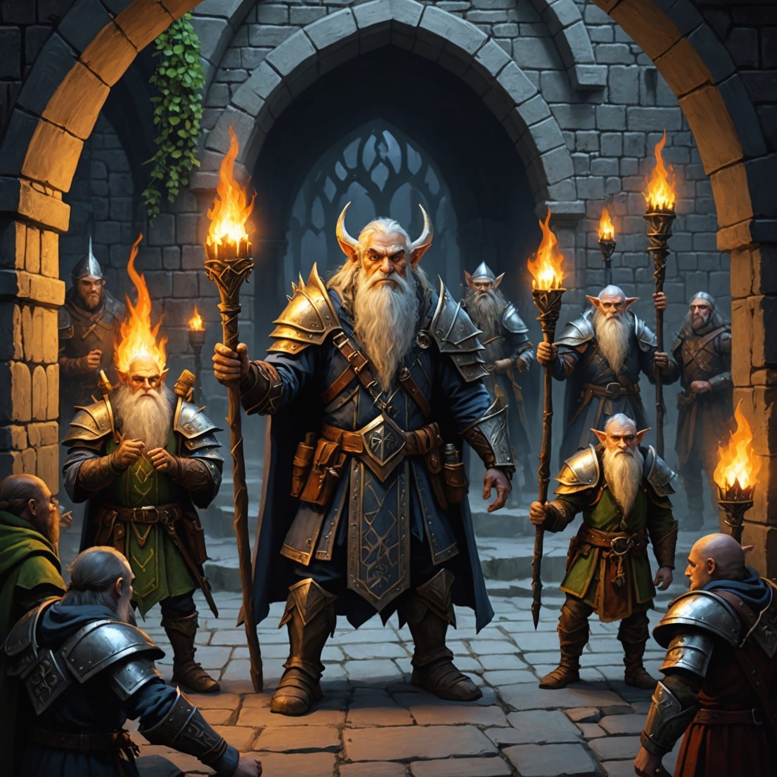Medieval Dungeon Entry with Trolls and Heroes