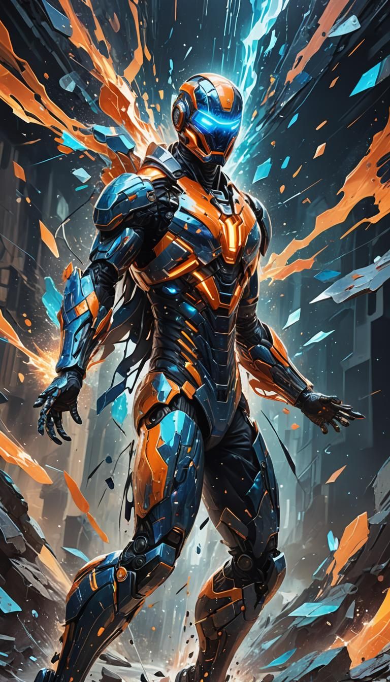 Quantum Hero Manipulates Reality in Digital Art Style